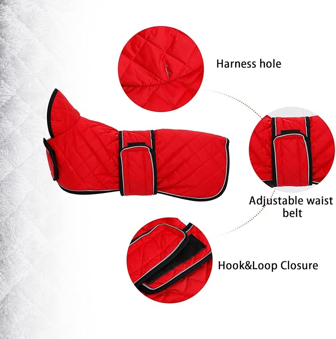 Geyecete Warm Thermal Quilted Dachshund Coat, Dog Winter Coat with Warm Fleece Lining, Outdoor Dog Apparel with Adjustable Bands for Medium, Large Dog-Red-S