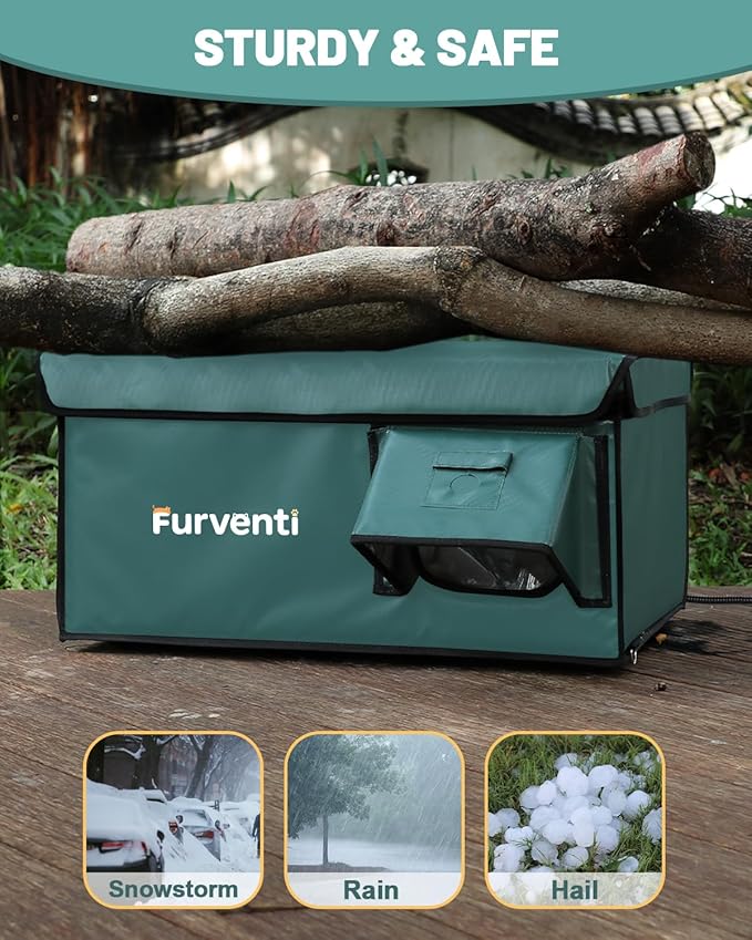 Heated Cat House for Outside with Dual Doors, Insulated Cat House Outdoor with Heating Pad, Weatherproof Heated Outdoor Cats Houses Waterrproof for Feral Cats (Deep Green, 25" L x 16" W x 13" H)