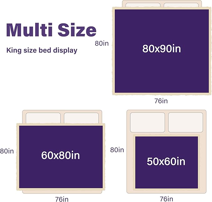 Catalonia Waterproof Bed Blanket, Washable Leakproof Bed Cover for Couples, Reversible Protector Blanket for Couch Sofa, Stain Proof Blanket Pad for Adults, 50X60 inches, Purple