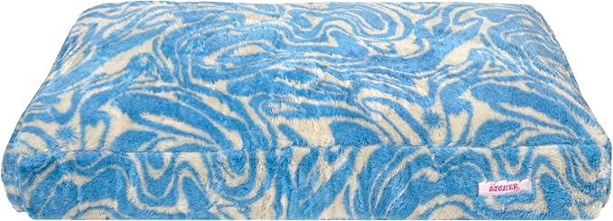 DBD3001G-L Mabel 41" x 25.5" Designer Modern Ultra Soft Reversible Plush Rectangular Pet Bed with Washable Cover, Blue Lemonade Twist