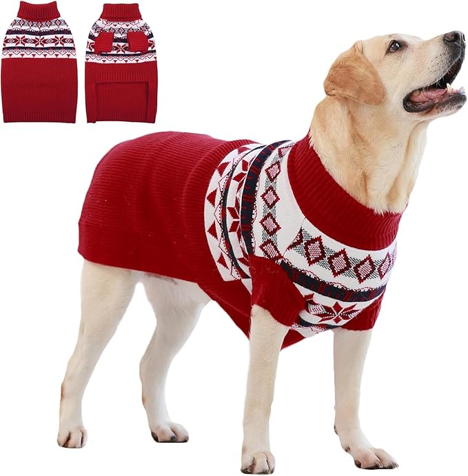 IECOii Extra Large Dog Sweater,Turtleneck Dog Sweater Larged Size Dogs,5XL Big Pet Christmas Knitwear Winter Clothes for Cold Weather,Girl and Boy Knit Sweatshirt for Great Dane,XXXXX-Large