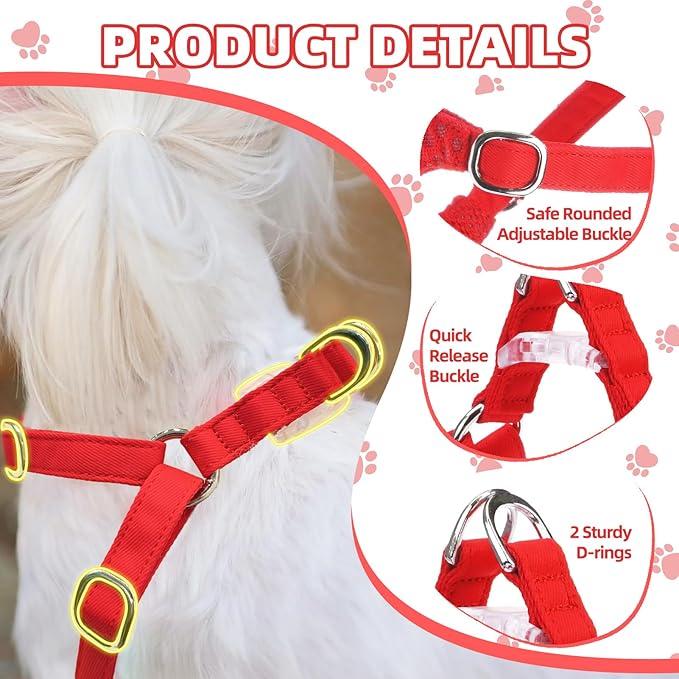 PUPTECK Dog Harness and Leash Set Small Sized, Step-in Cute Puppy Harness, Soft Lightweight Padded Vest, Escape Proof No Pull Pet Harnesses Easy for Walking, Red, XXS