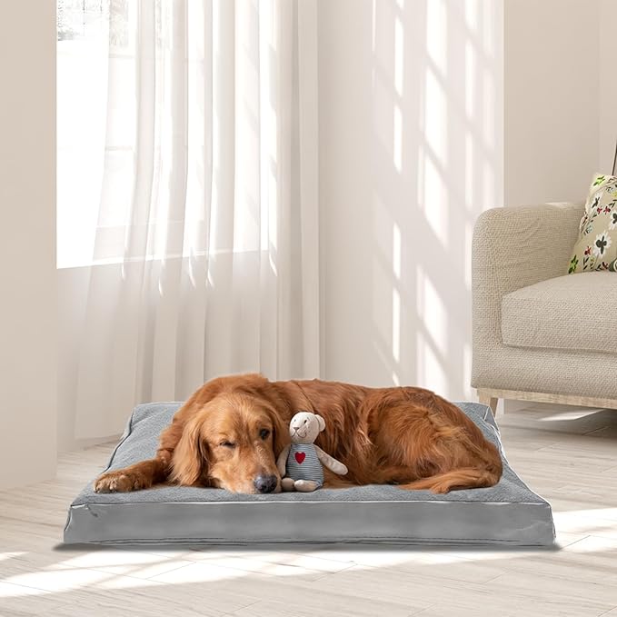 Dog Bed Cover,Heavy Duty Durable Waterproof Fluffy Soft Short Plush Replacement Dog Bed Covers,44" L x 32" W x 4" H Inch Washable Removable Pet Bed Mattress Cover with Zipper.Grey,Cover Only.