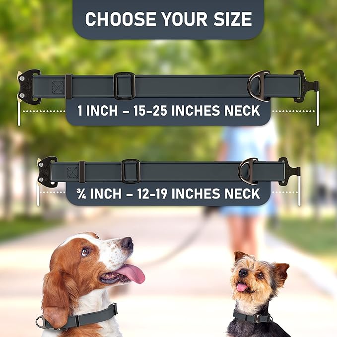 Biothane Dog Collar with Cobra Buckle - Made in USA - QR Code Dog Tag ID Included - Adjustable Heavy Duty Dog Collars for Medium Large Dogs - Waterproof Military Grade Tactical Collar for Dogs