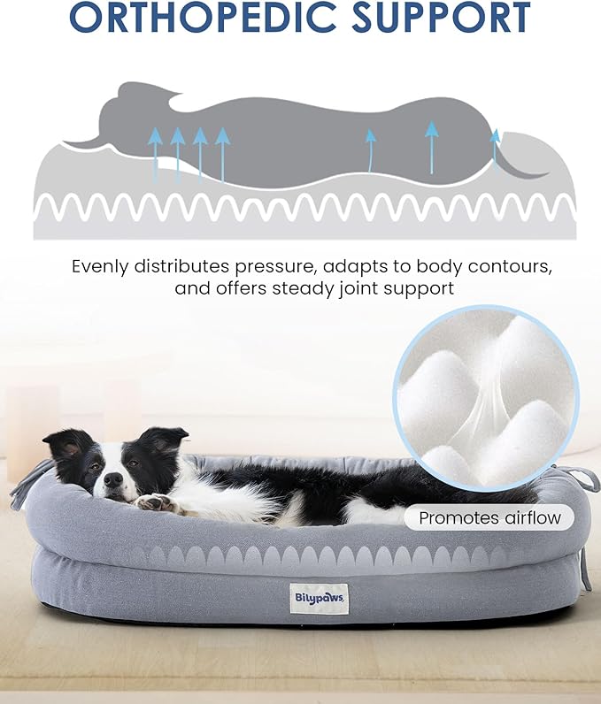 Orthopedic Dog Bed for Large Dogs, Pet Sofa Bed with Egg Crate Foam, 4-Sided Bolster, Removable Washable Cover & Anti-Slip Bottom, XX-Large Gray