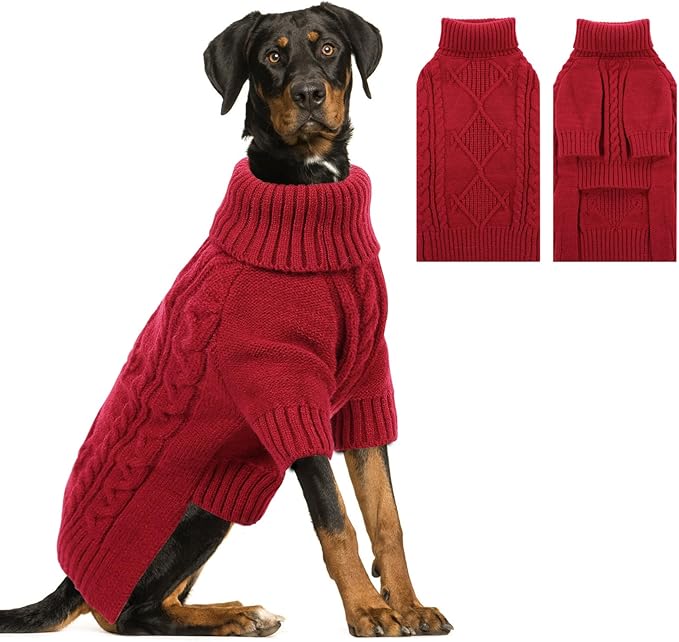 ASENKU Knitted Dog Sweater, Pullover Big Thermal Dog Winter Sweater, Turtleneck Doggy Sweaters for Large Medium Dogs Boy Girl,Warm Pet Sweatshirt for Maltese,Mini Dachshund,M