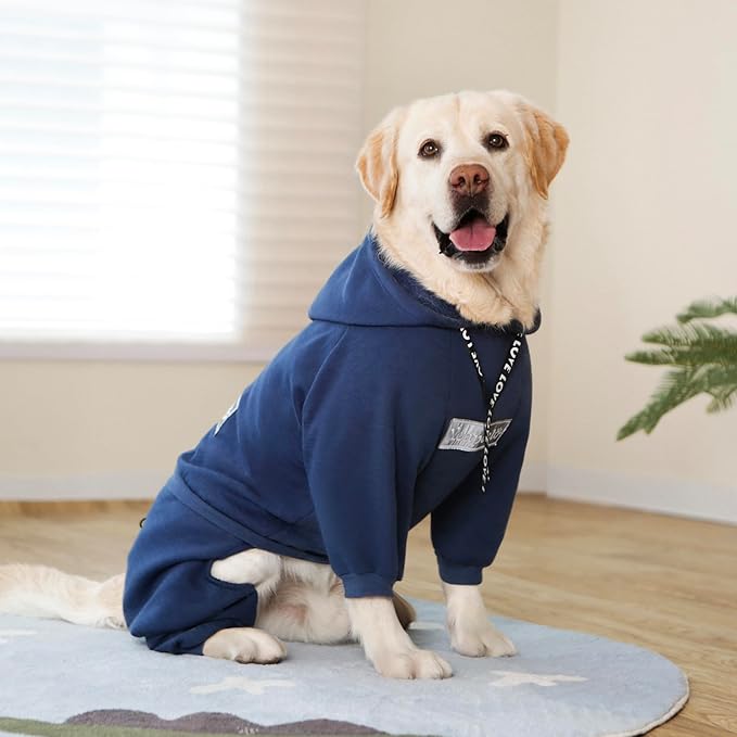 Dog Hoodies Winter Coat for Large Medium Dogs, Pullover 10 Legs Warm Coat Hooded Sweatshirt, Fleece Hoodie for Cold Weather (Dark Blue, 5X-Large)