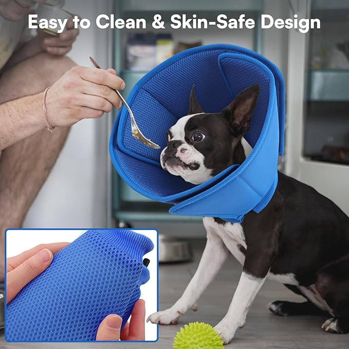 Queennmore Soft Dog Cone for Small Dogs,Adjustable Comfy Dog Cones Collar Alternative for Post-Surgery Wound Healing,Cone for Dogs to Stop Licking,Blue,S