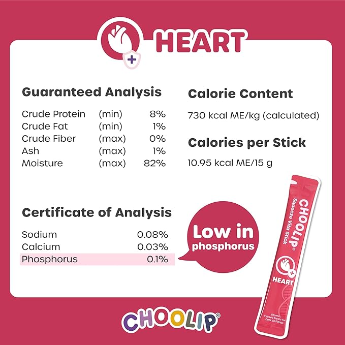 Choolip Squeeze Vita Stick Lickable Cat and Dog Treats – 49-Count Heart Support Sticks with Multivitamins, Soft Squeezable Paste for All Life Stages, Supporting Heart Health - Box with 7 Pouches