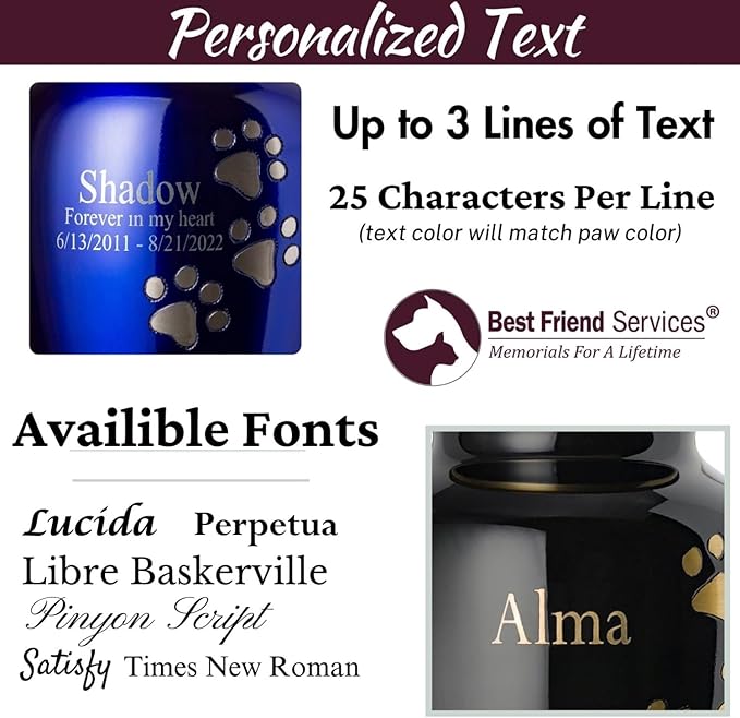 Pet Urn for Dogs and Cats with Personalized Laser Engraving, Ottillie Paws Premier Series Memorial Urns (X-Large Ruby Red with Vertical Pewter Paws)