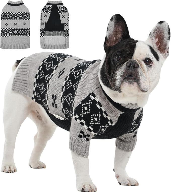 IECOii Dog Sweater for Medium Dogs Boy,Thermal Knitted Dog Winter Sweaters Easy On Pullover Design,Thick Pet Knitwear with Sleeve for Cold Weather,Warm Dogs Sweater for Indoor & Outdoor,Grey,L