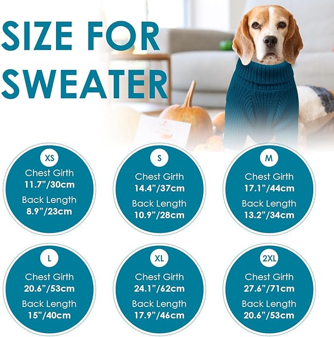 SUNFURA XS Dog Sweater, Small Dog Sweater Doggie Knitted Knitwear for Winter, Cat Pullover Christmas Sweatshirt for Yorkie Chihuahua, Warm Thick Turtleneck Clothes for Puppy, Blue X-Small