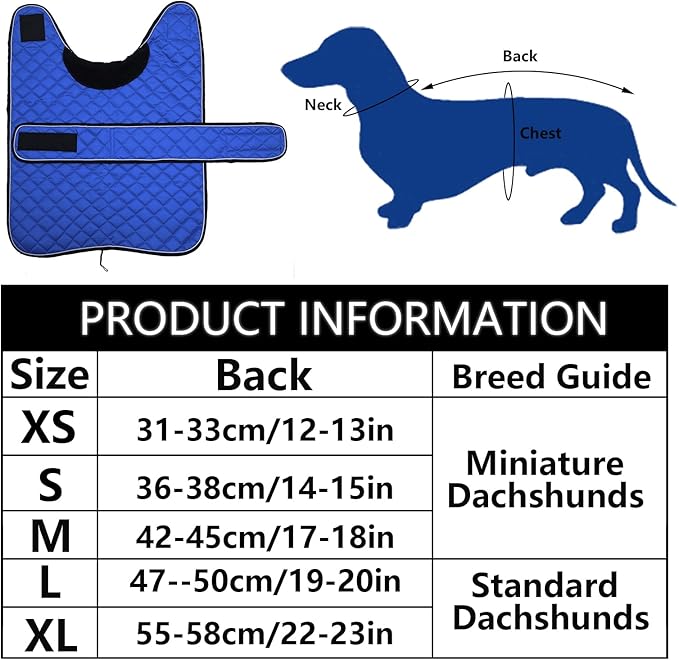 Geyecete Warm Thermal Quilted Dachshund Coat, Dog Winter Coat with Warm Fleece Lining, Outdoor Dog Apparel with Adjustable Bands for Medium, Large Dog-Blue-S