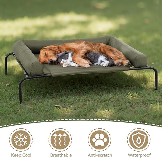 Athena Collection Outdoor Elevated Dog Bed with Removable Bolsters, 55 Inches Raised Dog Cot Washable with Metal Frame Non-Slip Feet for Large Size Dog, Green