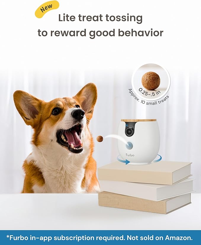 Furbo Mini 360° [New] 2K QHD Pet Camera - Unlock Smart Camera & Smart Features w/Paid Plan: Dog & Cat Safety Alerts, Rotating Treat Dispenser w/Speaker (Subscription Required, Low Risk 3mo Minimum)