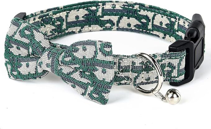 Bowtie Collars for Small Dogs, Elegant Puppy Collars, Tiny Dog Collars with Bowtie Adjustable 9.8"-13.8", Green, S