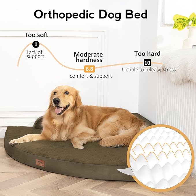 Large Orthopedic Dog Bed with Sides XXL Dog Beds with Removable Washable Cover Non-Slip Waterproof Pet Bed for Extra Large Dogs - Light Coffee XXL