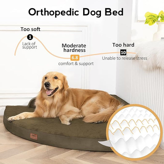 Large Orthopedic Dog Bed with Sides XXL Dog Beds with Removable Washable Cover Non-Slip Waterproof Pet Bed for Extra Large Dogs - Light Coffee XXL