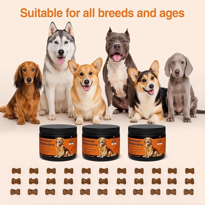 Dog Probiotics Chews for Digestive and Immune Support, Tasty Soft Chews for All Breeds and Ages, Duck Flavor Daily Supplement, 120 Count, Holiday Wellness Treats for Dogs