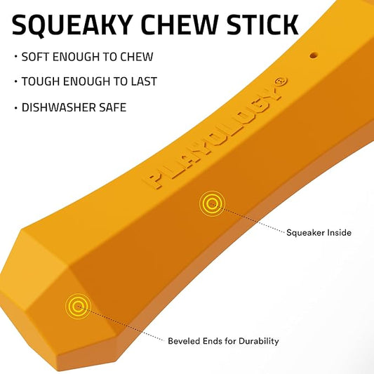 Playology Dog Toys | Durable Squeaky Chew Stick for Dogs | Medium Cheddar Cheese Scented Toy - Easy to Clean and Made from Non Toxic Materials
