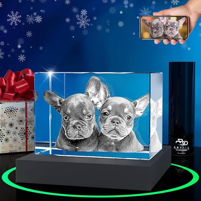 ArtPix 3D Crystal Photo, Christmas Personalized Gifts for Women, Wife, Her, Him, Men, Husband, Grandma, Great Xmas Customized Gift with Your Own Photo, Custom Glass 3D Laser Etched Picture Wedding
