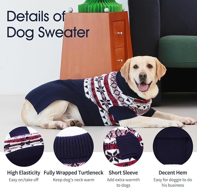 IECOii XXXL Dog Sweater,Extra Large Dog Sweater for Large Dogs Girl Boy,Knitted Warm Dog Turtleneck Sweater for Halloween Christmas Outfit,Blue Dog Sweater for Golden Retriever,Labrador,XXX-Large