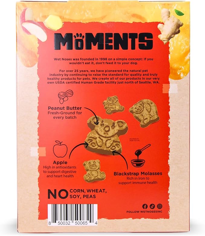 Wet Noses Moments Non-GMO Apple Ginger Bears Crunchy Dog Treats - 14oz | No Corn, Wheat, Soy or Peas, Made with 7 Simple Ingredients