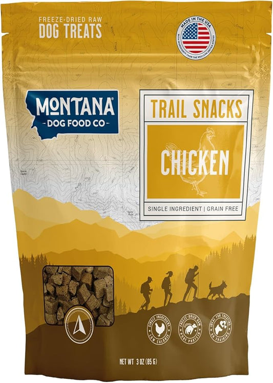 MONTANA DOG FOOD CO. Freeze-Dried Chicken Breast Dog Treats (Trail Snacks) – 100% All- Natural, Single Ingredient, High Protein, Grain-Free, Made in USA – 3 oz Bag