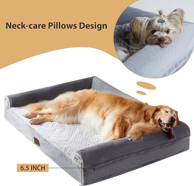 WNPETHOME Orthopedic Dog Beds for Large Dogs, Waterproof Memory Foam Large Dog Bed with Sides, Non-Slip Bottom and Egg-Crate Foam Big Pet Couch Bed with Washable Removable Cover