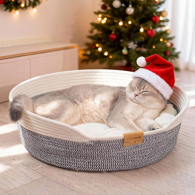 CHEERHOME PETS Cat Bed Basket with Cushion, Cute Pet Bed for Indoor Cats Couch, Kitten Bed for Medium and Large Cat, All Season Universal (Grey)