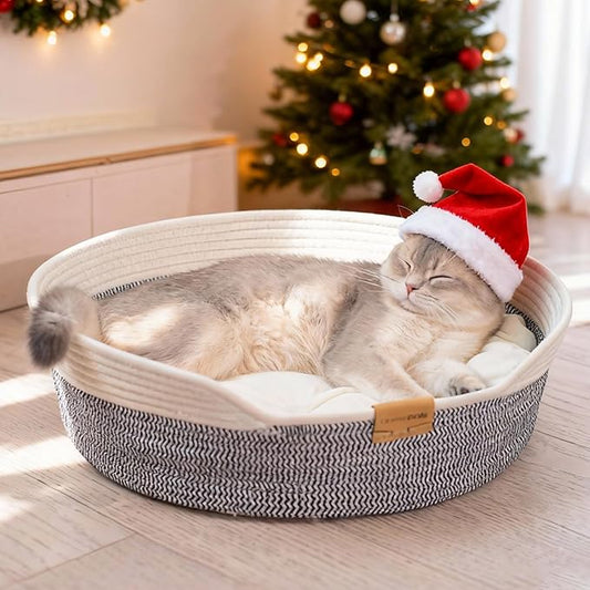 CHEERHOME PETS Cat Bed Basket with Cushion, Cute Pet Bed for Indoor Cats Couch, Kitten Bed for Medium and Large Cat, All Season Universal (Grey)