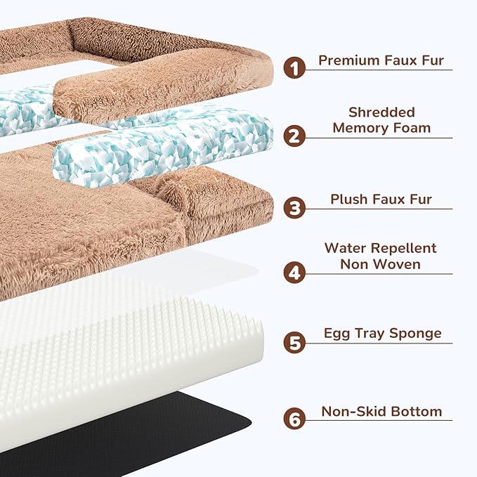 Foldable Human Dog Bed for Adults, Fluffy Human Sized with Blanket, Orthopedic Washable Dog Bed with Memory Foam and Water Repellent Liner Large for Pet (Brown, Family Size (79*44*12 inch))
