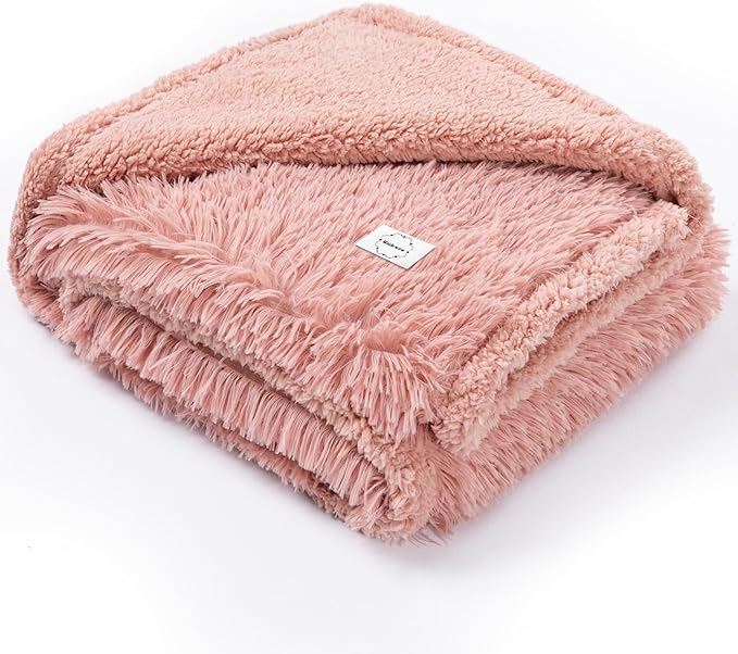 Waterproof Dog Blanket Pink Fluffy Long Faux Fur Pet Throw Blankets for Cats Cozy Warm Couch Mat for Puppy Love Bed Cover Washable(Pink,XL)