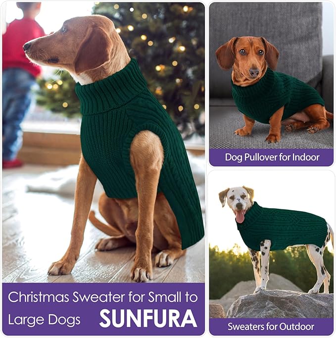 SUNFURA XS Dog Sweater, Puppy Sweaters for Small Dogs Girl Boy, Dog Christmas Sweater Turtleneck Kintwear, Thanksgiving Knitted Sweatshirt Warm Chihuahua Clothes for Fall Winter, Green XS