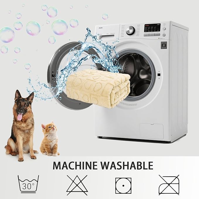gogobunny Calming Plush Dog Cat Blanket 300GSM Coral Fleece, Ultra-Soft Machine Washable Pet Bedding for Small Medium Dogs Cats Puppies Kittens (Beige, 60x80)