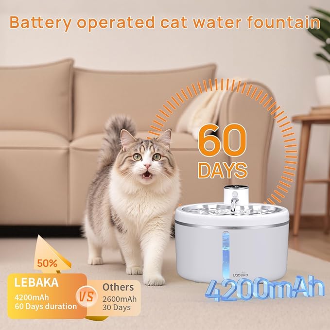 Wireless Cat Water Fountain with Stainless Steel Tray, 102oz/3L Pet Water Fountain for Cats Inside, Cat Fountain for Drinking with Motion Sensor, Ultra Quiet Pump, Cats & Dogs Gifts (2Filters)