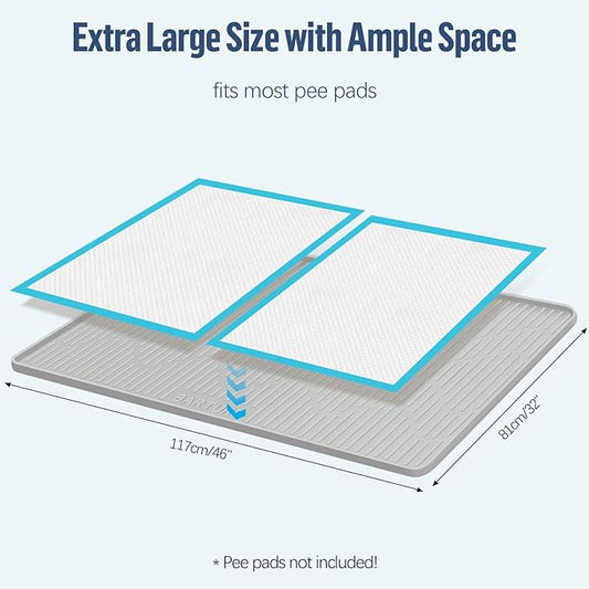 Bartuke Pee Pad Holder for Dogs, 46" x 32" Extra Large Silicone Pee Tray Mat High Edge, Leak-Proof, No Spill Pet Pad Holder for Puppy, Cat, Rabbit, Training Pads for Floor Protection, No Pee Pads