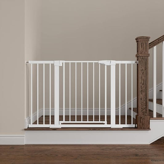 Mumeasy Baby Gate Extra Wide, 29.5"- 51.5" Pressure Mounted Dog Gate with Walk Through Door, Auto Close Pet Gate for Stairs,Doorways,House