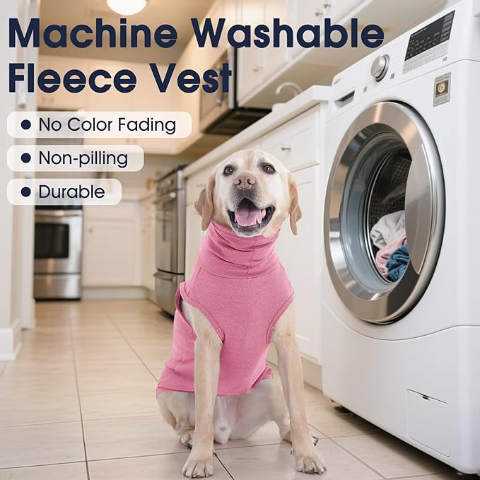 IECOii XXL Dog Sweater - Stretch Fleece Vest with Turtleneck,Pink,XX-Large, Warm Christmas Winter Pullover for Large Dogs Like Pitbulls, Turtleneck Dog Fleece Sweater Coat Cozy Pet Pajamas Sweatshirt