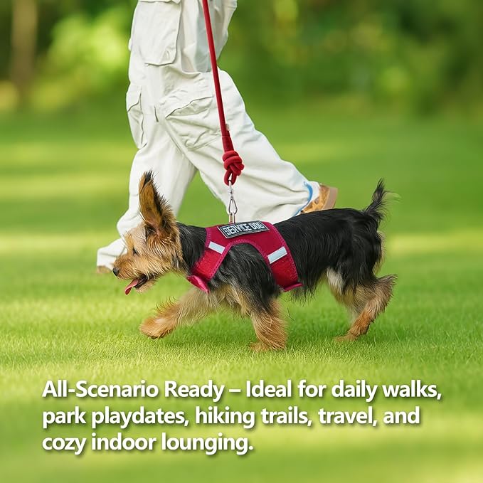 Dog Harness for Puppy – Adjustable Reflective Easy Put On Soft Mesh Vest for Small Dogs with 2 Patches (Burgundy Red,S)