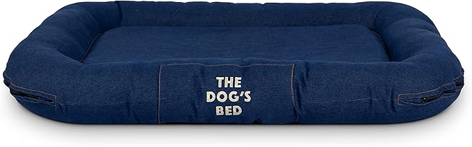 The Dog's Bed Utility Waterproof Dog Beds, Large, Durable Blue Denim Fabric, Tough YKK Zippers, Washable Reversible Cover, for Home, Car, Crate & Yard, Puppy & All Pet Comfort, Veterinary Approved