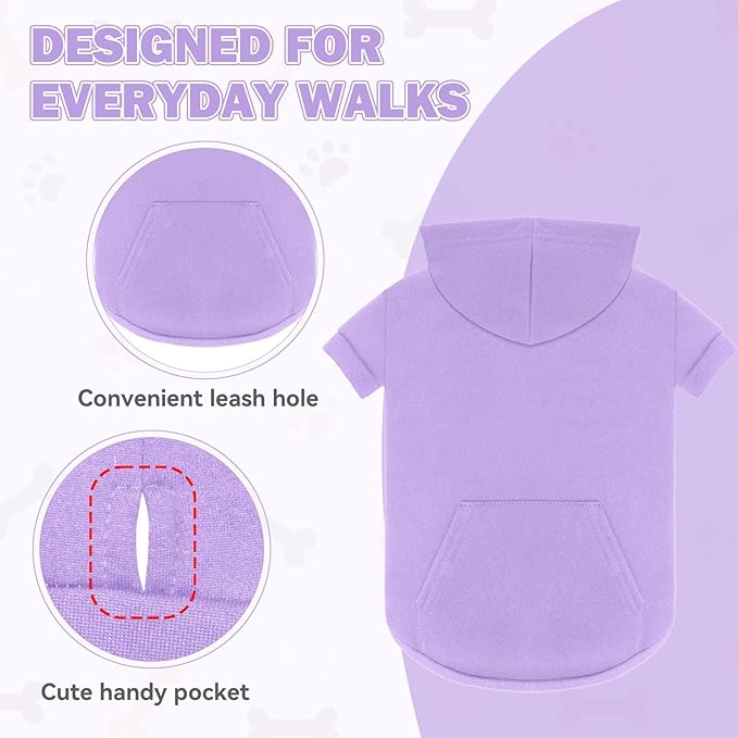 Dog Sweaters,Dog Hoodie,Cozy Fleece Interior Sweatshirt with Hood & Pocket,Leash Hole,Pet Clothes Sweater for Small,Medium,and Large Dogs,Light Purple&L