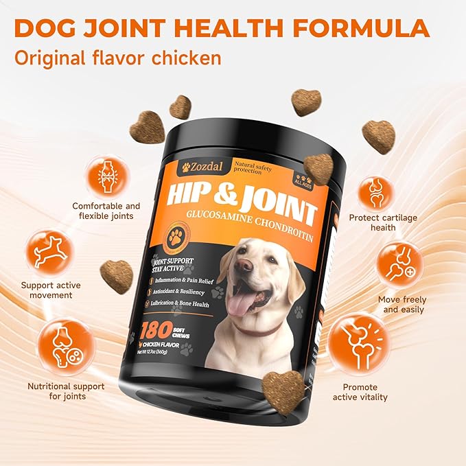 Joint Supplement for Dogs 180 Count, Glucosamine Chondroitin, Glucosamine for Dogs, Dog Hip and Joint Supplement with Chondroitin - MSM - Turmeric, Chicken Flavor, Pain Relief, Joint Health