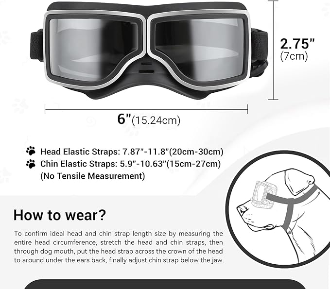 PETLESO Dog Goggles Medium Large Breed, UV400 Dog Sunglasses for Pet Outdoor Riding Driving Hiking, Windproof Snowproof Eyes Protection, Breathable Frame Adjustable Strap, Black