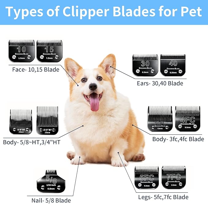 4FC+5FC+7FC+3-3/4FC Detachable Dog Grooming Blades, Compatible with Andis, Oster A5, Wahl KM10 Series Clippers, Cut Length 3.2mm-13mm, Black
