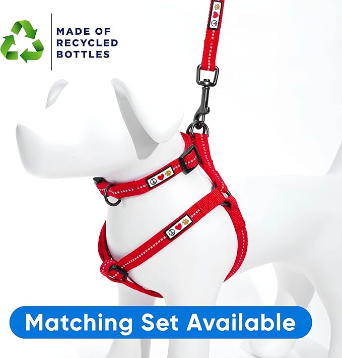 Pawtitas Recycled Reflective Step-in Dog Harness – Adjustable No-Pull Vest for Puppies to Seniors, Safe & Comfortable S Red