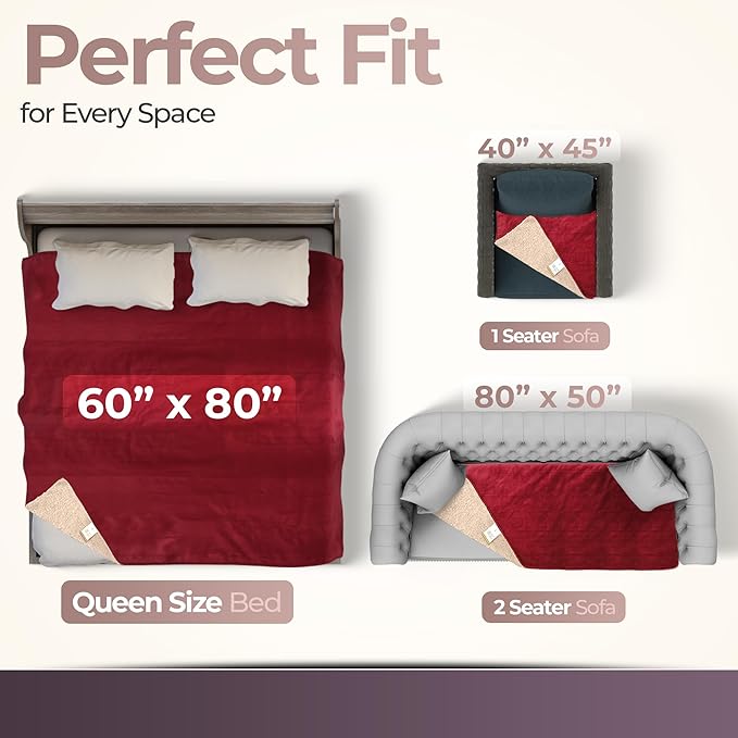 Sacred Weapon Waterproof Blanket for Bed 80″ x 50″ – Dual Sherpa & Micro-Velvet – This Love Blankets for Couples Waterproof are Washable & Dryer Safe – Dark Red Water Proof Blanket for Couch