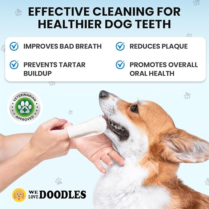 We Love Doodles Dog Teeth Cleaning Wipes - Pet Dental Finger Wipes for Dogs - Cleans Teeth and Gums, Freshens Breath Dog Dental Wipes, Prevents Tartar Buildup, Fits Most Finger Sizes (75 Wipes)