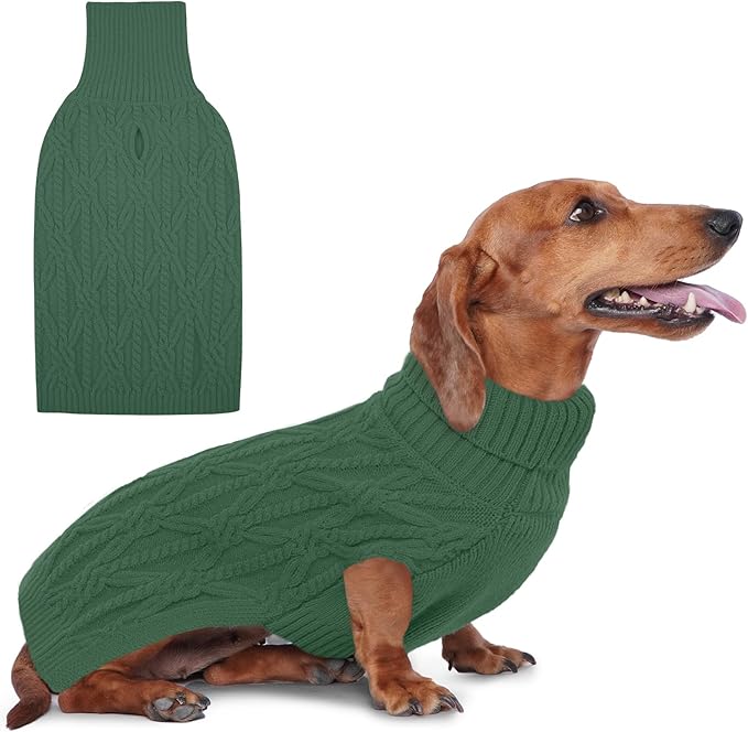 FUAMEY Dog Sweaters for Large Dogs,Cold Weather Dog Knitwear,Thick Warm Dogs Turtleneck,Pet Pullover Cable Sweater,Pets Winter Clothes for French Bulldog,Boston Terrier, Corgi Green L