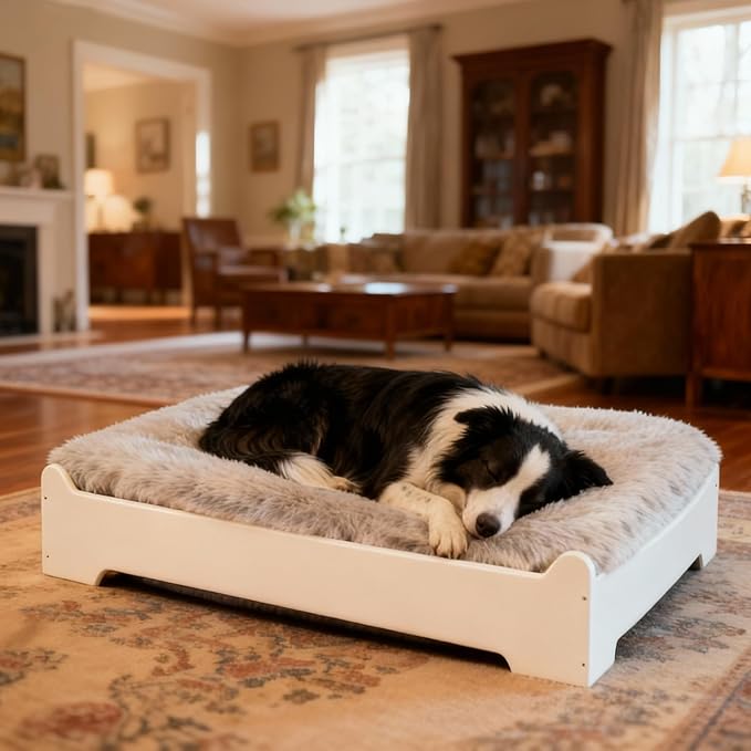 Elevated Dog Bed,32×24.8 Inch Medium Raised Dog Couch with Cover, White M Supports up to 50lbs